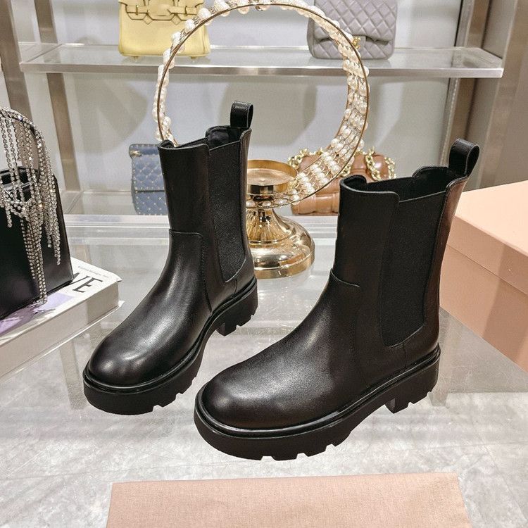 High End Quality 2024 Round Toe Thick Soled Martin Leather Height Increasing Short Boots, New Motorcycle Boots From_voghion.com