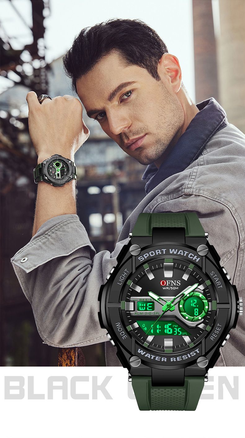 Men's Digital Analog Watch With Alarm, Luminous Display, Waterproof, Stopwatch, And Snooze Function - Sporty, Casual, And Stylish For Everyday Wear_voghion.com