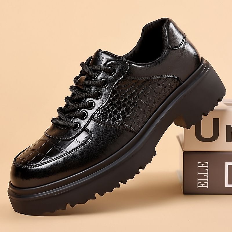 Suitable For All Seasons Fashion Trend Leather Men Business Casual Thick Sole Height Increasing Men's Crocodile Pattern Derby Shoes Spring New_voghion.com