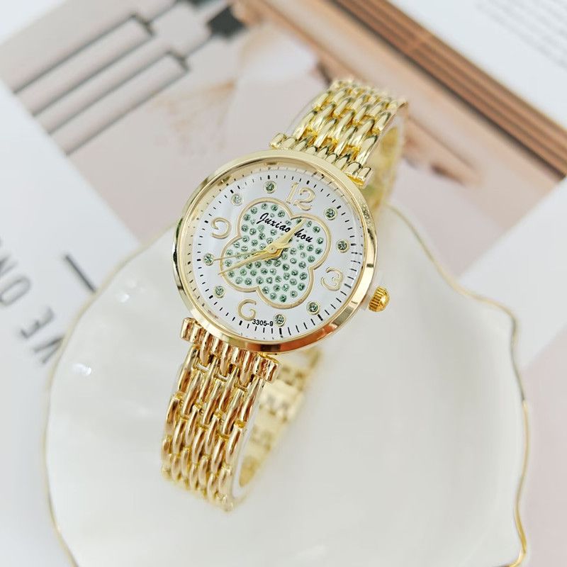 Relógio de pulso feminino com pulseira de quartzo digital trevo de quatro folhas e borboleta_voghion.com