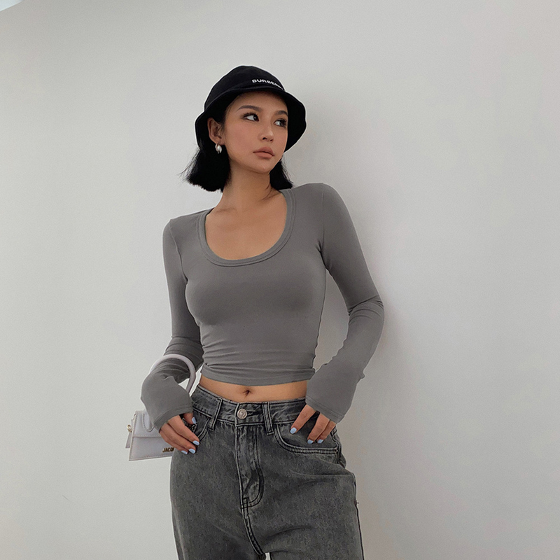 T-shirt corte da donna a girocollo, top casual alla moda e versatili_voghion.com