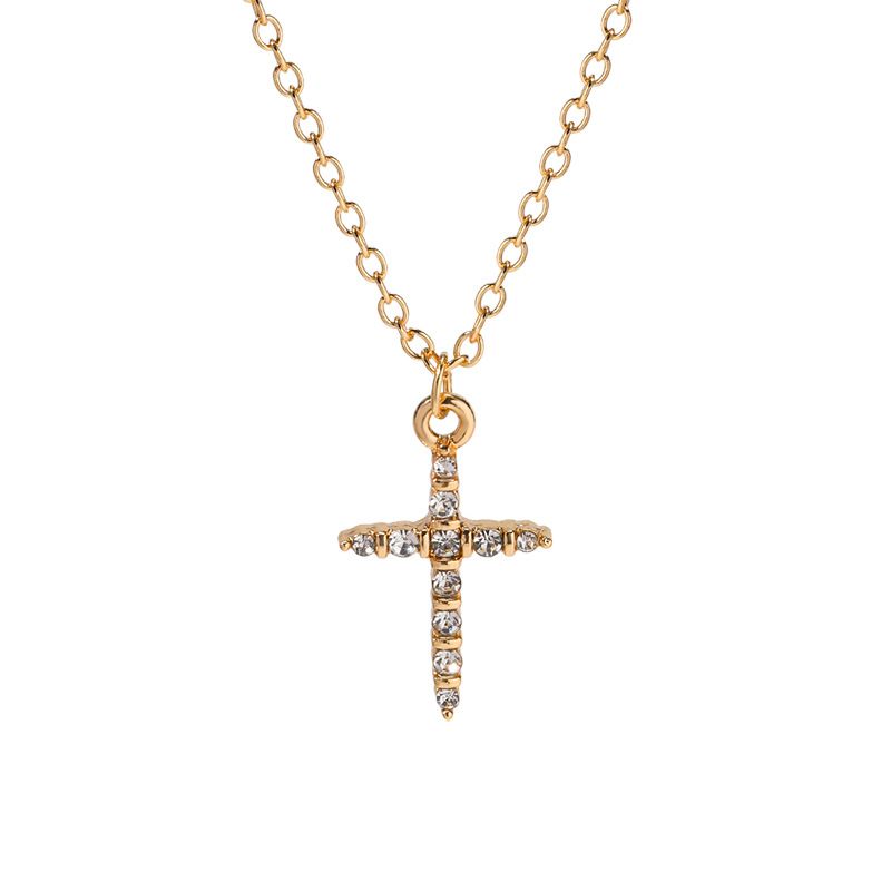 Personalized jewelry ins style diamond alloy cross necklace simple pendant for women_voghion.com
