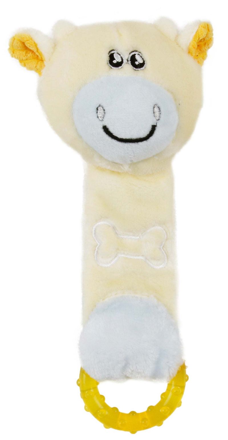 Pet Life Moo-Born' Plush Squeaky and Crinkle Newborn Rubber Teething Cat and Dog Toy_voghion.com