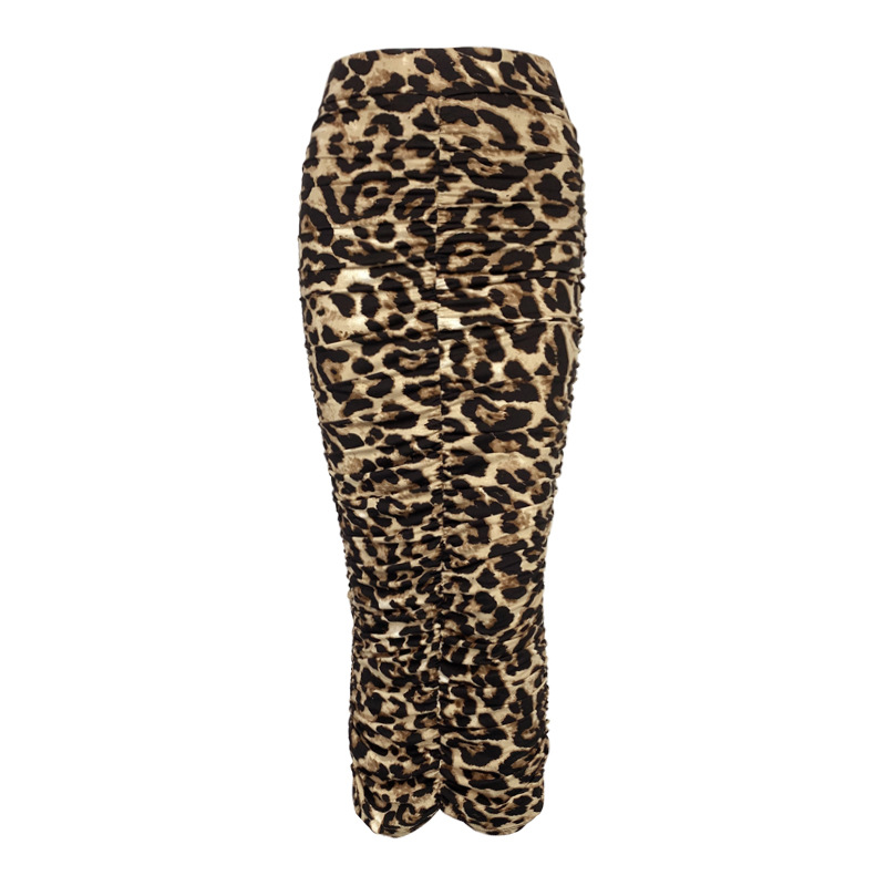 Gonna da donna con stampa leopardata, gonna di media lunghezza con fessura a pieghe attillata e sexy_voghion.com