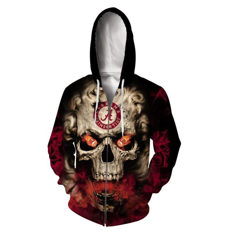 Felpa con cappuccio da uomo con stampa digitale 3D e teschio di Halloween con cerniera_voghion.com