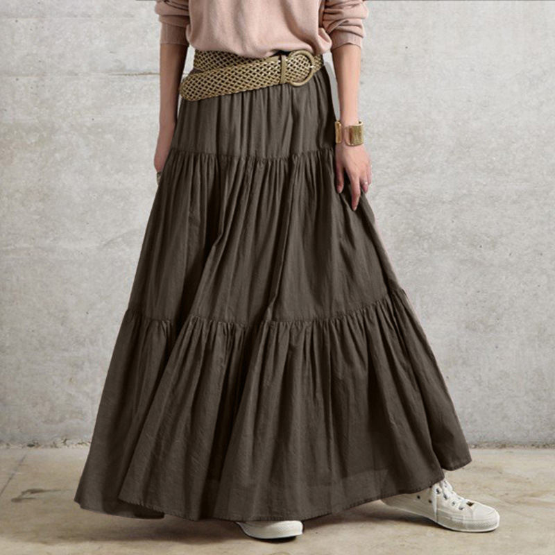 Women's ruffled casual skirt Plain skirt Vintage style pleated skirt_voghion.com