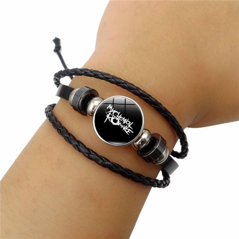 Braccialetto intrecciato con perline multistrato in pelle con bottone a pressione Rock Band_voghion.com