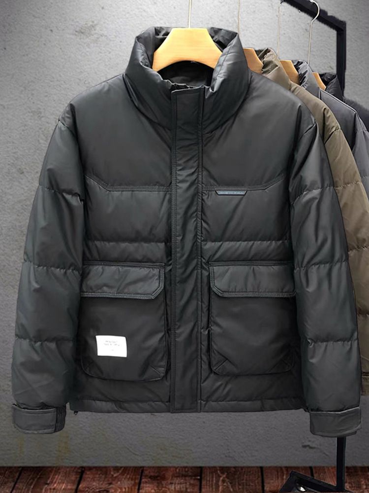 Giacca in piumino d'anatra bianca di alta qualità per uomo - Cappotto invernale caldo e spesso imbottito con imbottitura di alta qualità, design a tinta unita per protezione dal freddo_voghion.com