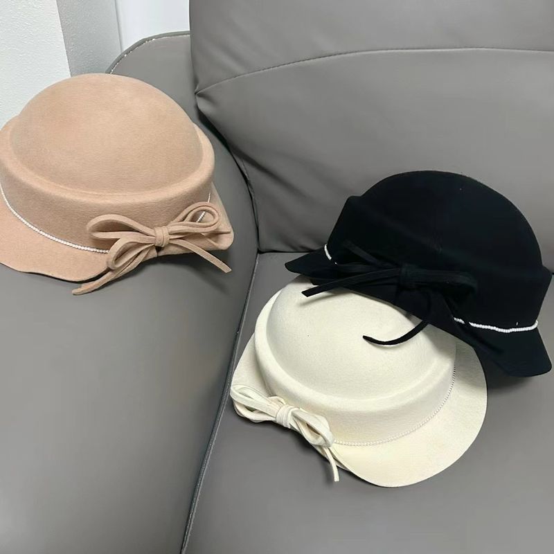 Women's Wool, Autumn And Winter Hepburn-style Bucket Hat, Elegant And High-end Texture, Rolled-edge Flight Attendant Hat._voghion.com