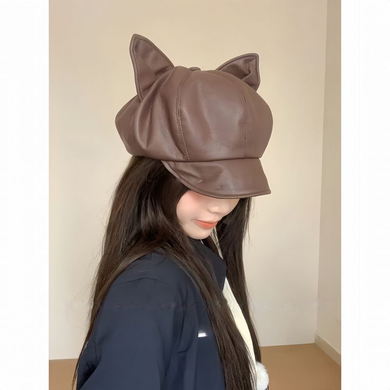 Cappello basco con orecchie da gatto in stile Melard, autunno inverno, per donne, alla moda, versione coreana, versatile e carino._voghion.com
