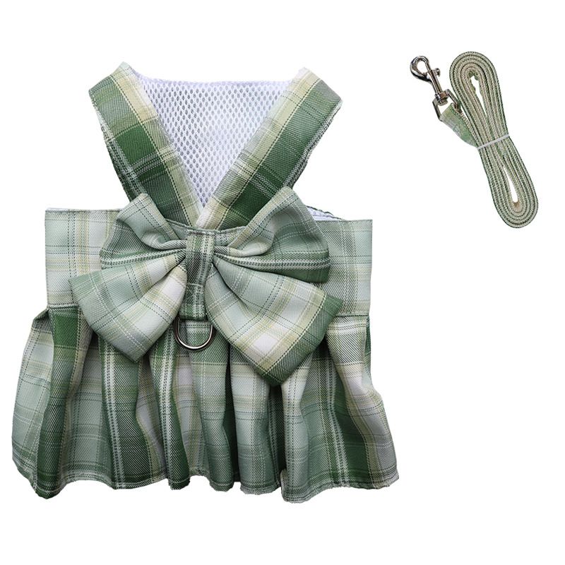 Haustier Katze JK Rock Plaid Weste Outfit Teddy Outdoor Kleid Harness Hund Leine_voghion.com