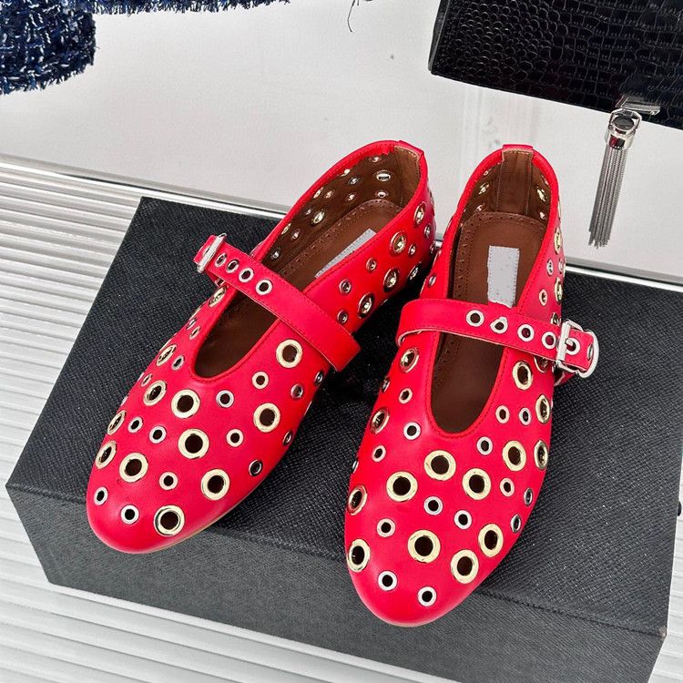 Di alta qualità 2023, nuove e alla moda, Mary Jane con rivetti in metallo, in vera pelle, con testa tonda e fondo piatto, per danza classica_voghion.com