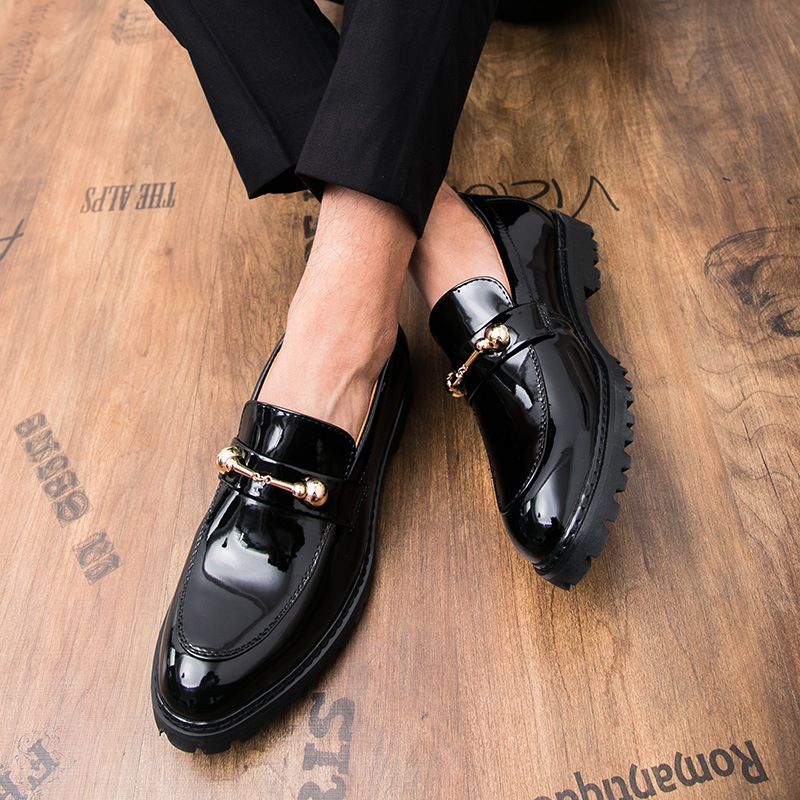 Sharp pointed best man knot semi trailer nightclub shoes, men's British style black business dress, casual work wear_voghion.com