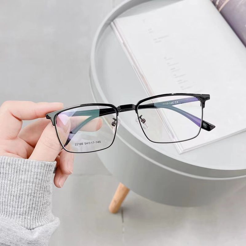 Ramă metalică pentru sprâncene, stil business, jumătate de ramă metalică, plată, pătrată, artistică, anti-lumină albastră, pentru miopia bărbaților, stil business nou_voghion.com