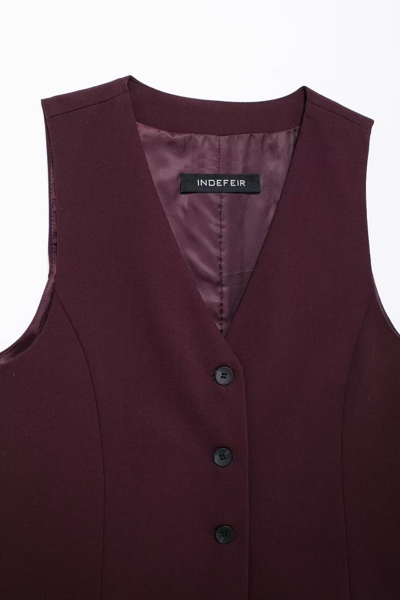 GraceChic Zweiteiler mit drapiertem, figurschmeichelndem Design, burgunderfarbenem, hochtailliertem Oberteil mit doppelten Falten und weiter Hose, Damen, Frühling/Herbst_voghion.com