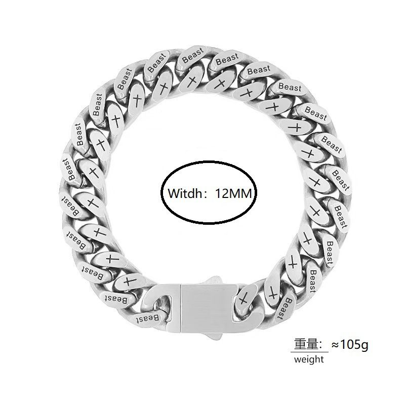 Bracciale da uomo spesso in acciaio inossidabile cubano inciso al titanio, spazzolato su entrambi i lati, resistente allo sbiadimento_voghion.com