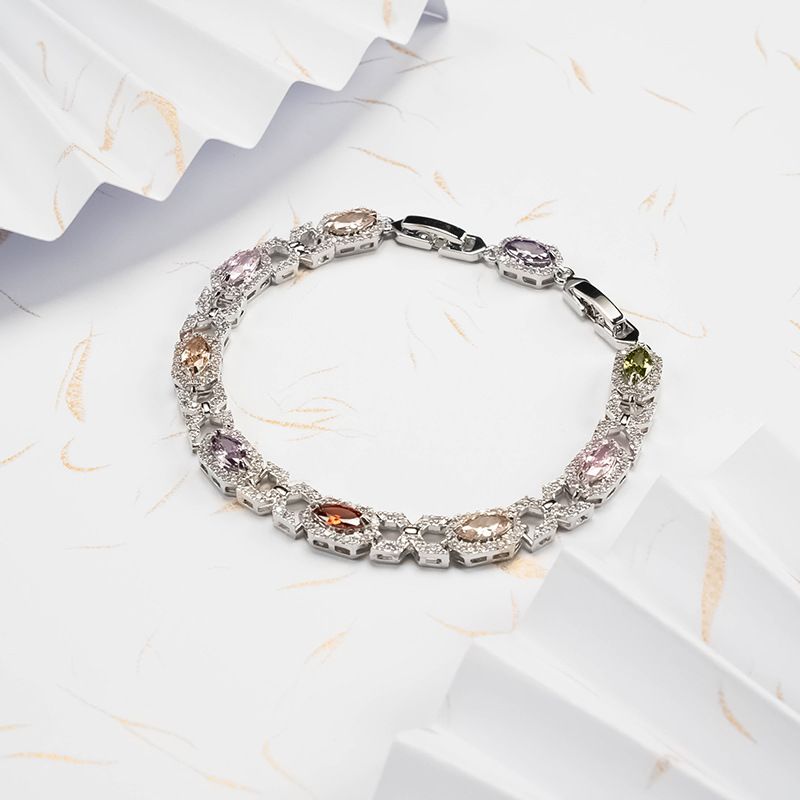 Bracciale estivo colorato fatto a mano da donna, stile semplice e versatile, gioiello in zircone di cristallo resistente allo sbiadimento._voghion.com