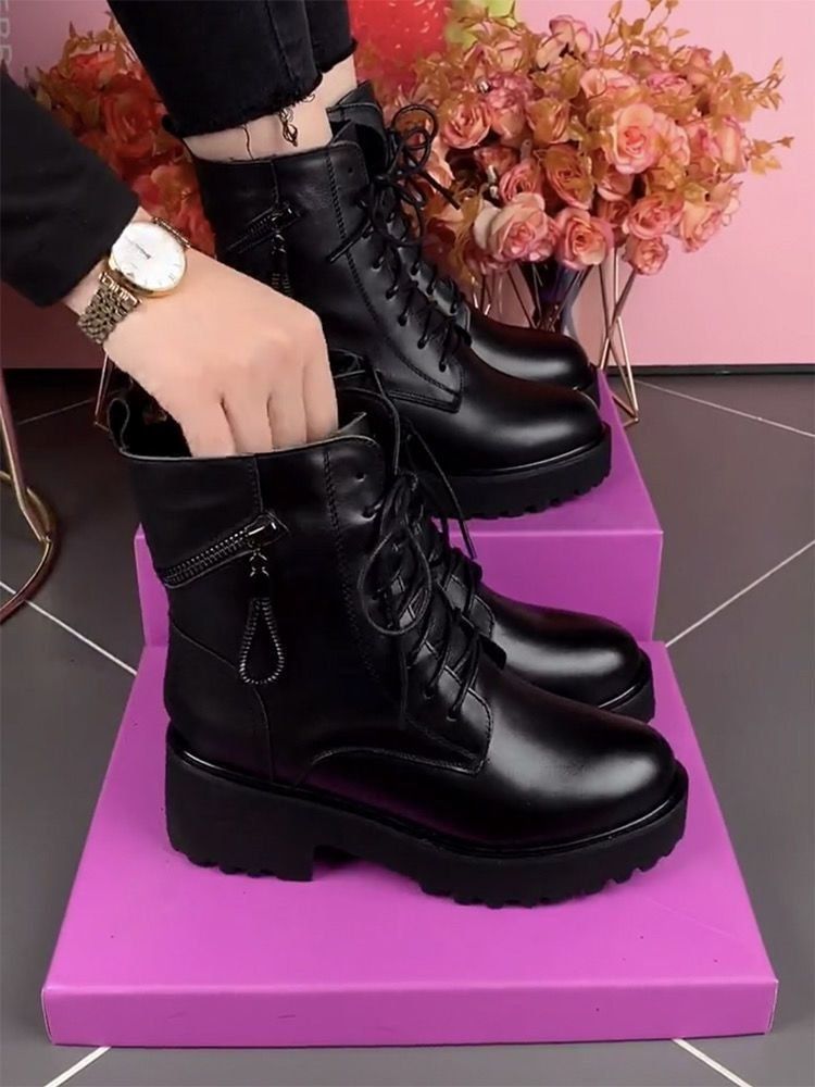 Neue Martin-Shorts im britischen Stil für Damen, Modell 2026: Dicke Sohle, Blockabsatz, Schnürung, Fleece-Futter, rutschfest, vielseitig und weich_voghion.com