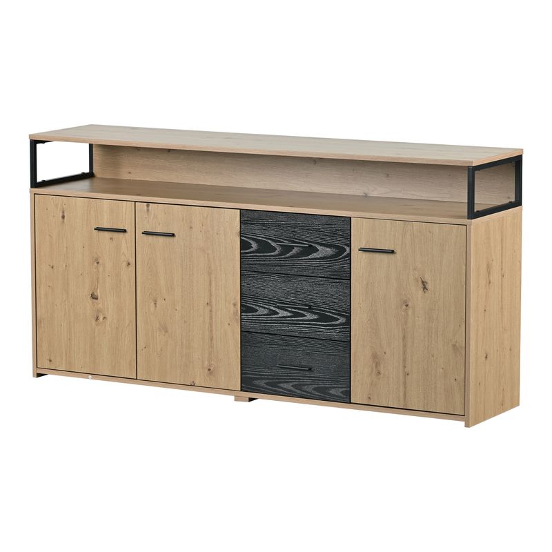 Buffet industriel trois portes et trois tiroirs, meuble de rangement multifonctionnel avec poignées en métal, armoire de cuisine, meuble de rangement pour chambre, salon et bureau, 150 x 35 x 75,9 cm_voghion.com