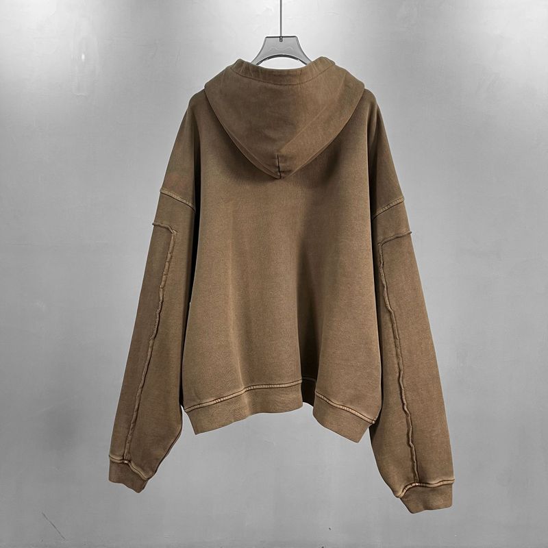 430GSM Wax-Dyed Distressed Hooded Jacket – Raw-Edge Zip-Up Overshirt (Unisex Vintage Streetwear, Boro Wash Effect)_voghion.com