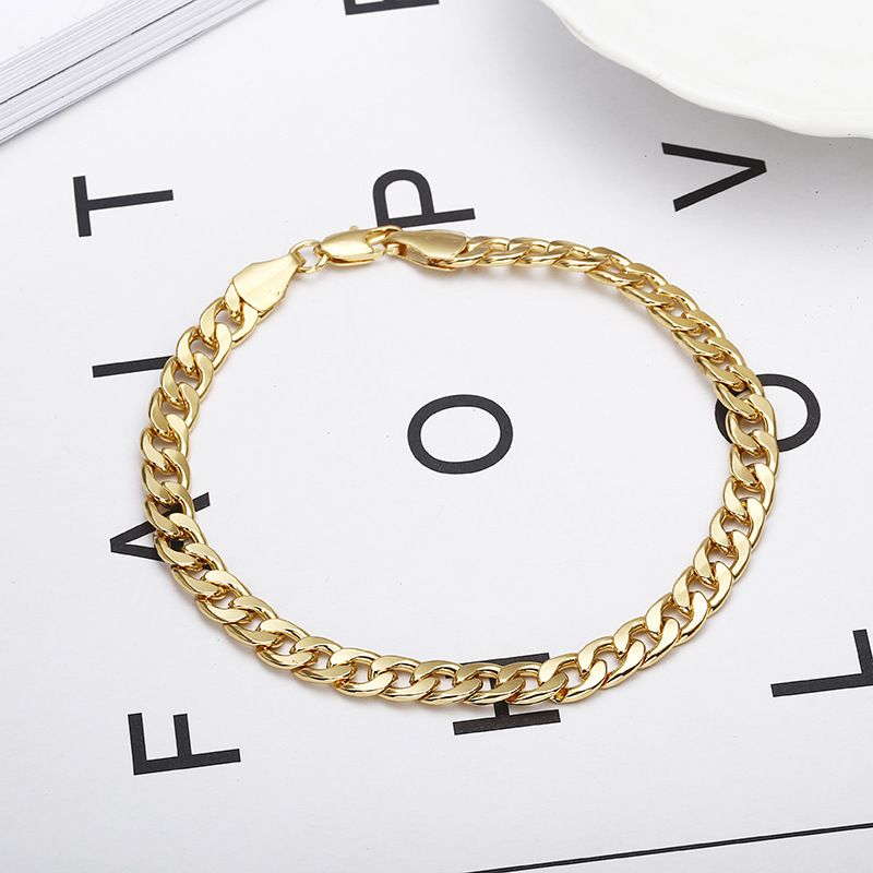 Neuer Stil Personalisierte kubanische geprägte Mode Einfache Gold geflochtene Kette Paar Armbänder_voghion.com