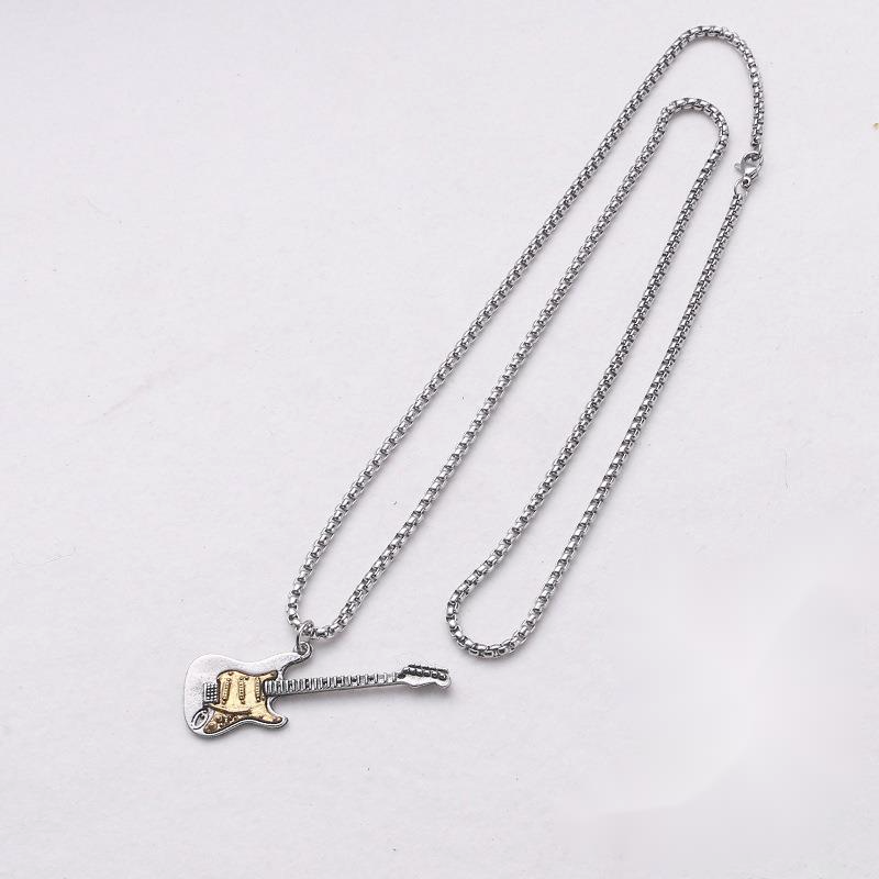 Hip Hop Musik Gitarre Halskette Straße Persönlichkeit Bounce Ti Stahl Pullover Kette Anhänger Schmuck Trend_voghion.com