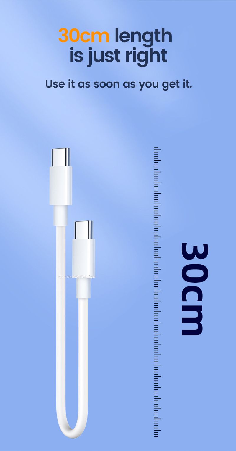 30cm Short To Fast Charging For IPhone 15 Xiaomi Samsung Huawei Power Bank 25cm USB To Type C/USB C Data Cable_voghion.com
