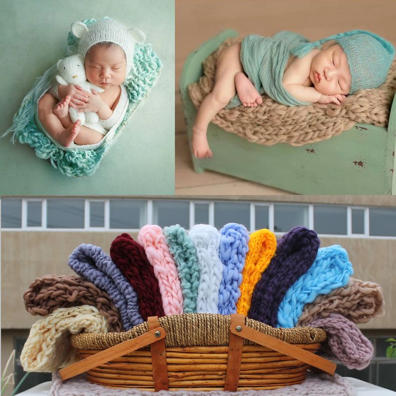 Newborn Photography Props Children's Photography Blanket Thick Line Square Blanket Baby Photo Background Blanket Multicolor_voghion.com