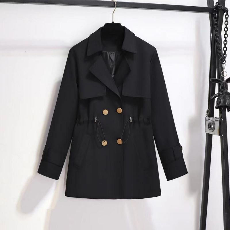 Damenbekleidung Modischer, temperamentvoller, mittellanger Trenchcoat für Damen in kleiner Größe, stilvoller, einfarbiger Mantel im Hepburn-Stil_voghion.com
