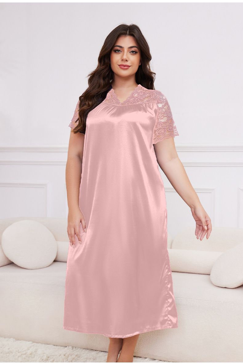 Plus Size Women's Ice Silk Pajamas | New Hot-selling Short-sleeved | Loose & Comfortable Loungewear_voghion.com