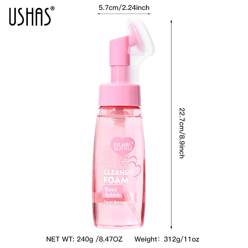 USHAS Hot Rose Schaummousse Gesichtsdéifreiniger mat Bürsch_voghion.com