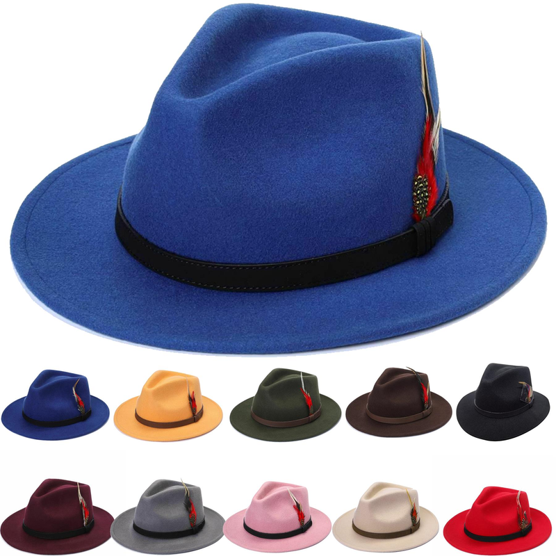Cappello Fedora in feltro da uomo Cappello con piume Cappello in lana con fascia regolabile Cappello Trilby da uomo_voghion.com