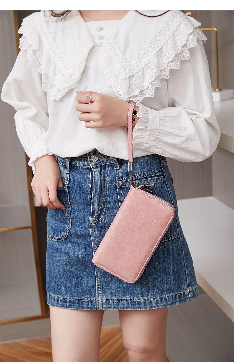 RFID-blockierende lange Geldbörse mit Doppelreißverschluss – Vintage-inspirierte Clutch aus PU-Leder für die wichtigsten Alltagsgegenstände, multifunktionale Clutch mit großem Fassungsvermögen_voghion.com