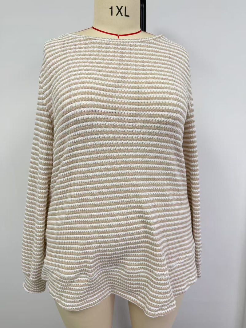 Maglione girocollo a maniche lunghe lavorato a maglia con motivo scozzese traforato, casual, autunno inverno 2025, da donna_voghion.com