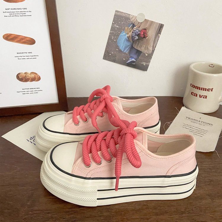 Cream thick soled canvas for women's thin spring/summer new Instagram trendy niche Korean version big head sponge cake_voghion.com