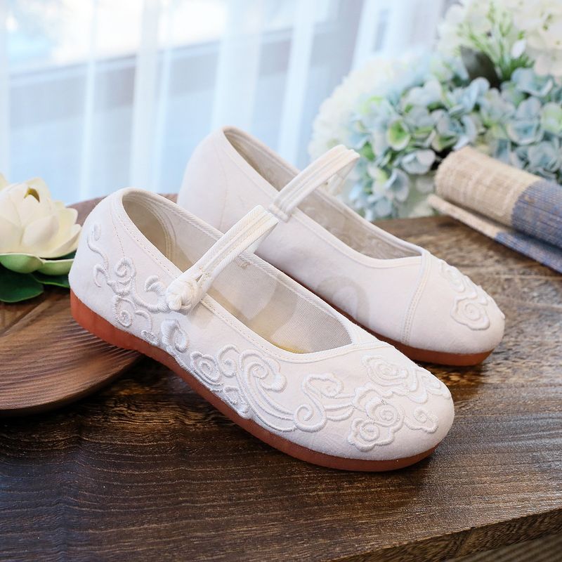 Flache Schuhe mit Kuhsehnensohle, einfarbige Damen-Einzelschuhe für Frühling und Sommer, bestickte Stoffschuhe, Teller_voghion.com