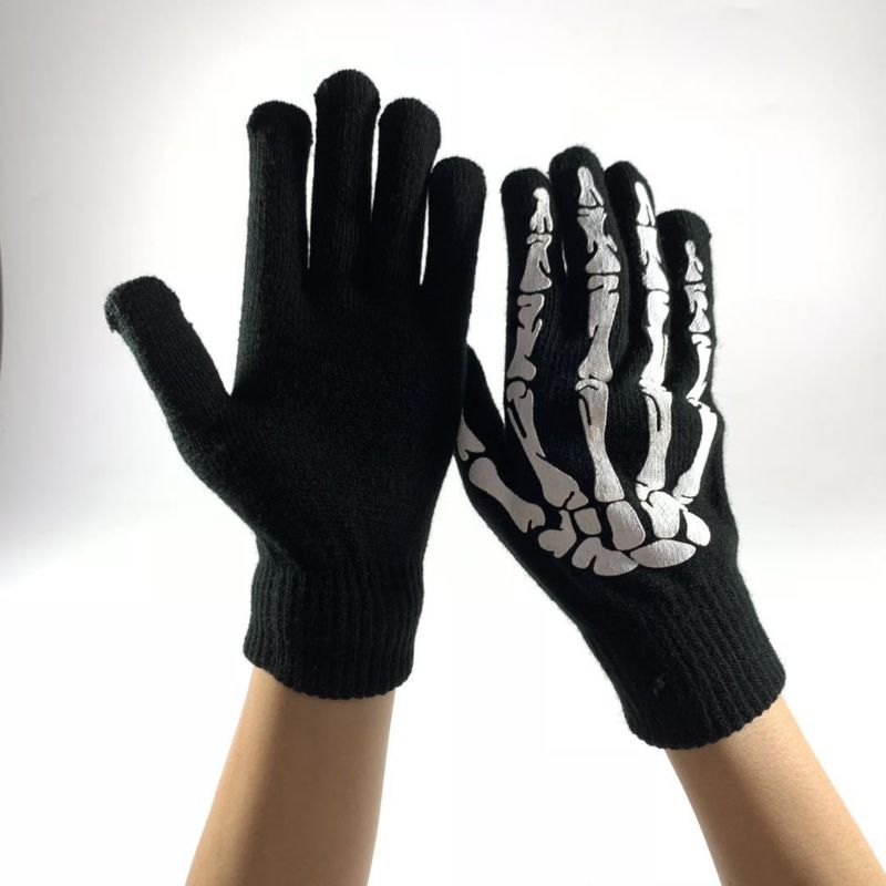Winter Halloween Skull Claw Pattern Luminous Knitted Touch Screen Gloves Night Glow Performance Props Gloves_voghion.com