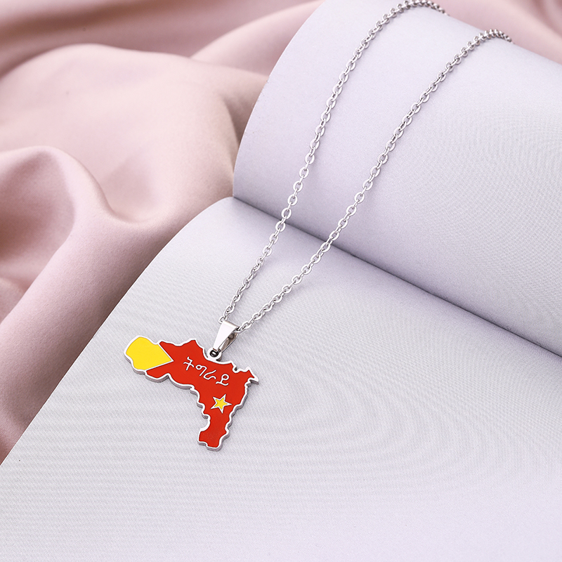 Nuova collana con ciondolo a forma di bandiera della mappa della regione del Tigray, in smalto, per donne e uomini, colore oro, per feste di compleanno, in acciaio inossidabile._voghion.com