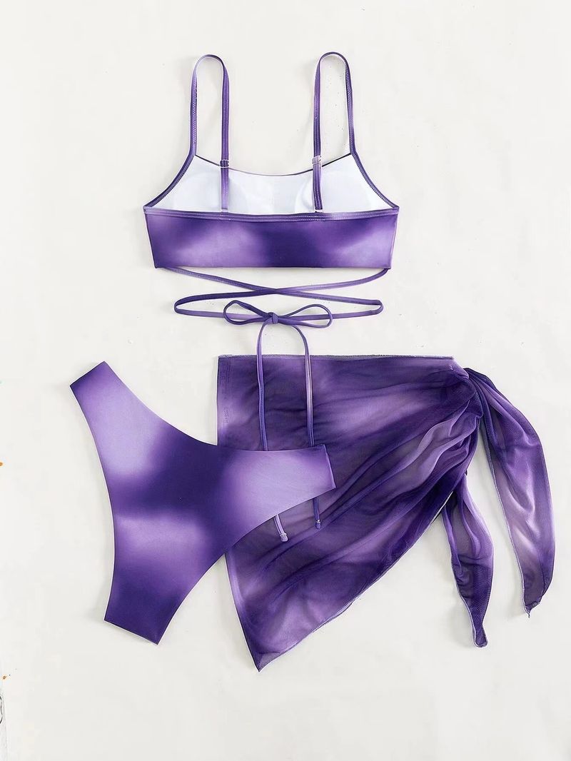 Women's Clothing Tie Dye Bikini Swimsuit Women's Three Piece Mesh Skirt Split Bikini_voghion.com