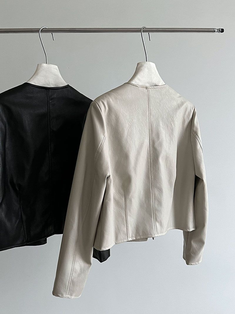 Dames slim fit PU leren jas met enkele knoopsluiting - Koreaanse stijl cropped bikerjack voor de herfst, casual en veelzijdige bovenkleding_voghion.com