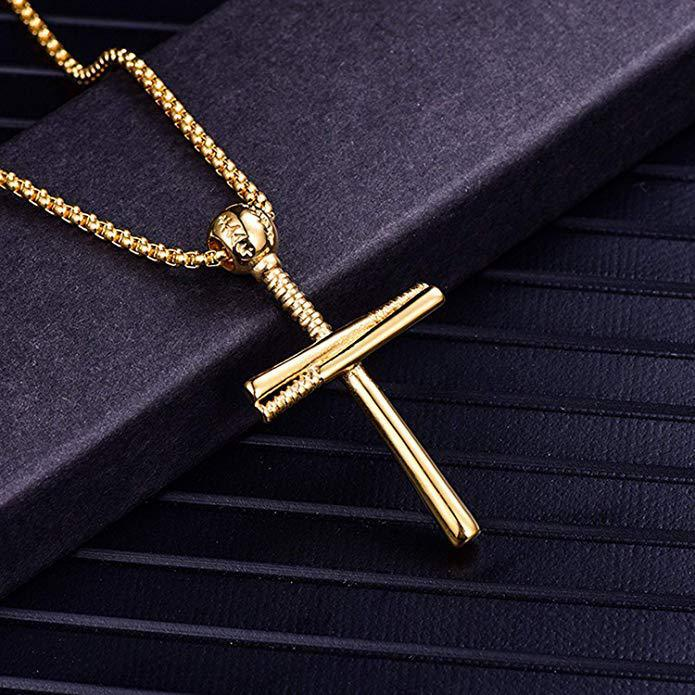 Metal Gold-Plated Sports Baseball Bat Religious Cross Pendant Necklace For Men and Women's Necklaces Sliding Metal Necklace_voghion.com