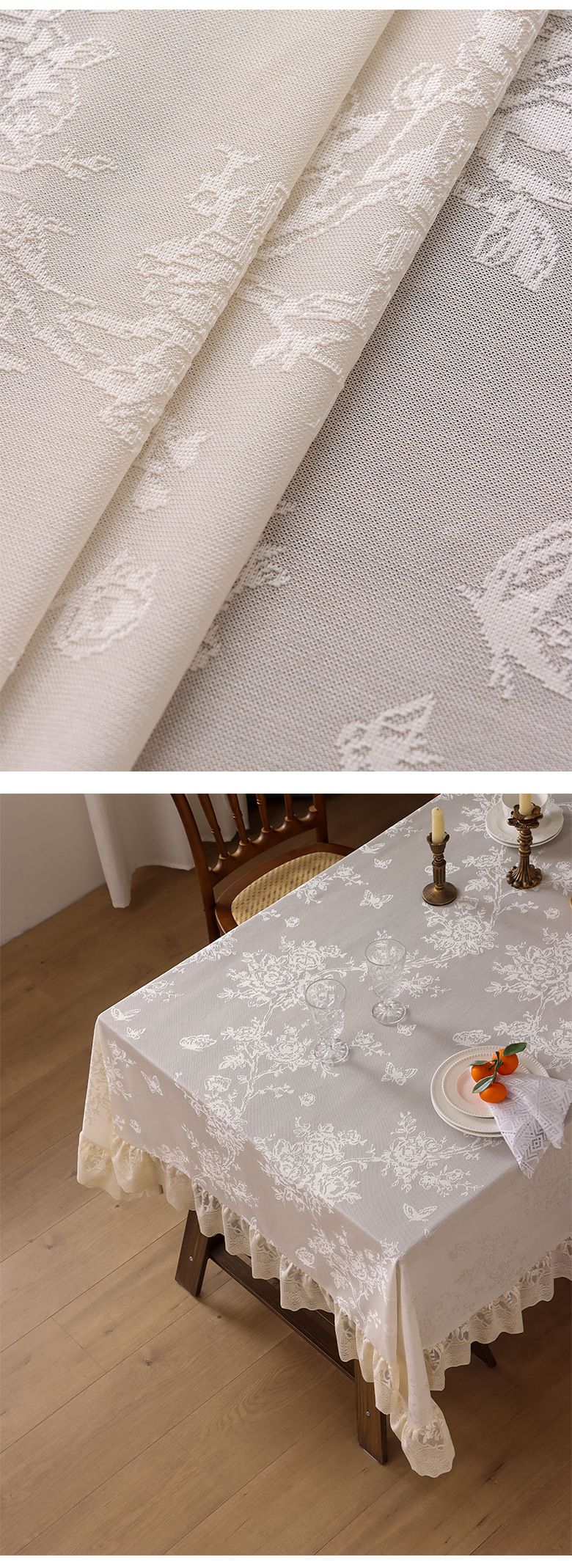 Hochwertige Tischdecke aus Polyester mit Spitzenbesatz – Verdickter Rüschensaum, öl-/rutschfest, mehrere Größen (140 x 100 bis 260 cm) für Bauernessen und Veranstaltungen_voghion.com