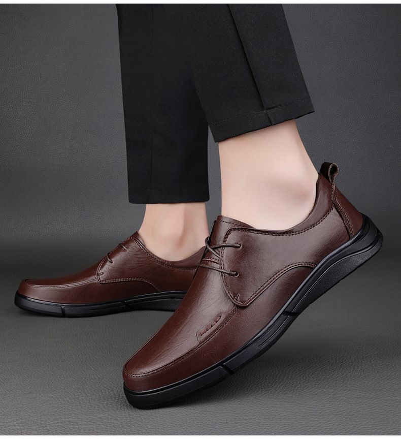 Lederschuhe, elegante Freizeitschuhe, niedrige Schnürschuhe mit Lederoberfläche, Fußoberteil, runde Zehenkappe, Arbeitsschuhe für Herren_voghion.com