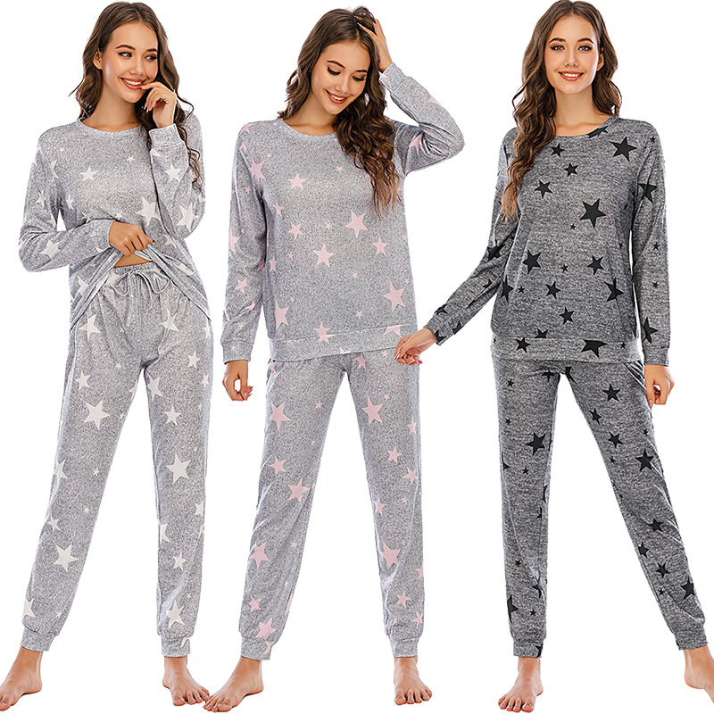 Pyjama étoile à cinq branches pour femmes, vêtements décontractés à manches longues pour dames, vêtements de maison, nouvelle collection_voghion.com