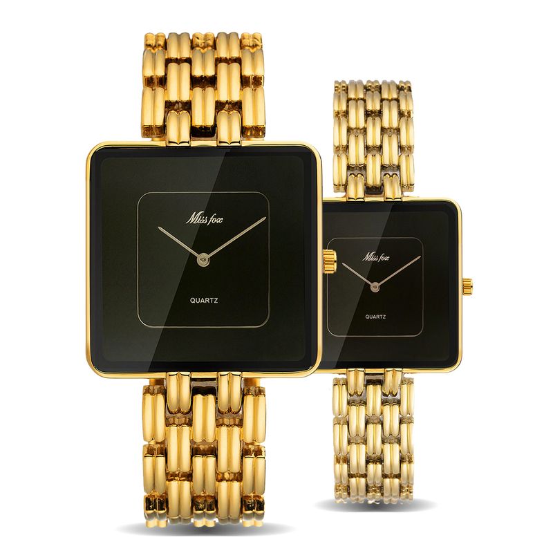 Women's & Men's Luxury Square Watch - Gold Case & Black Dial, Swiss Quartz Movement_voghion.com