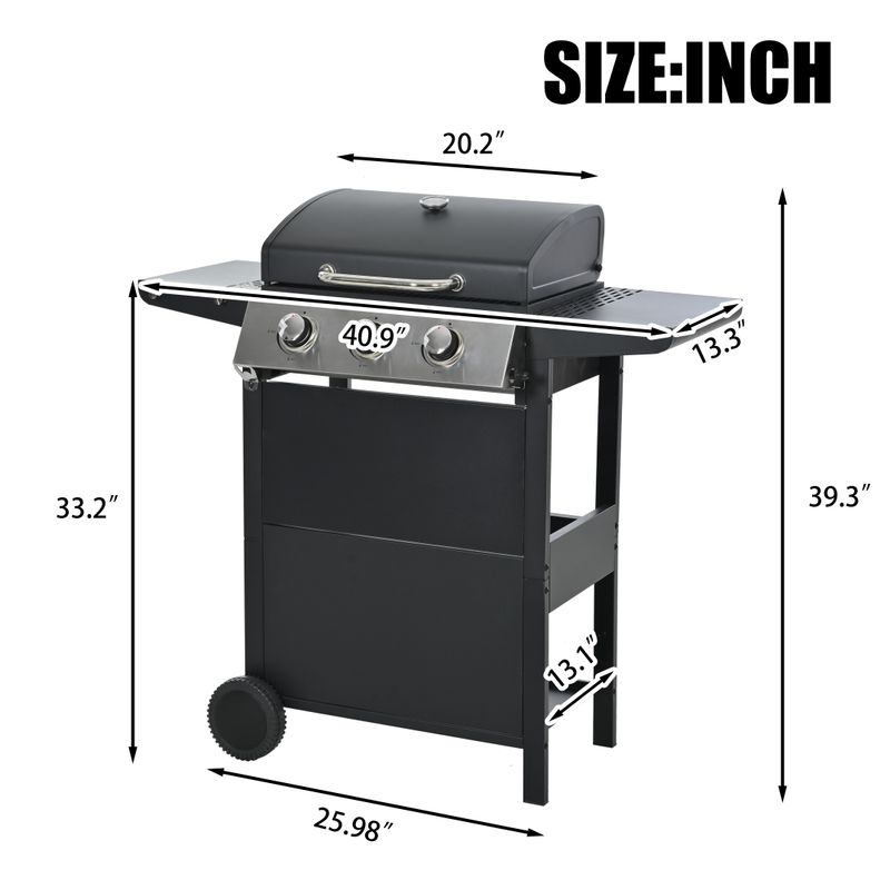 Propane Gas Grill 3 Burner Barbecue Grill, Stainless Steel 26,000 BTU Patio Garden Barbecue Grill With Two Shelves, Lid, Wheels And Bottle Opener_voghion.com