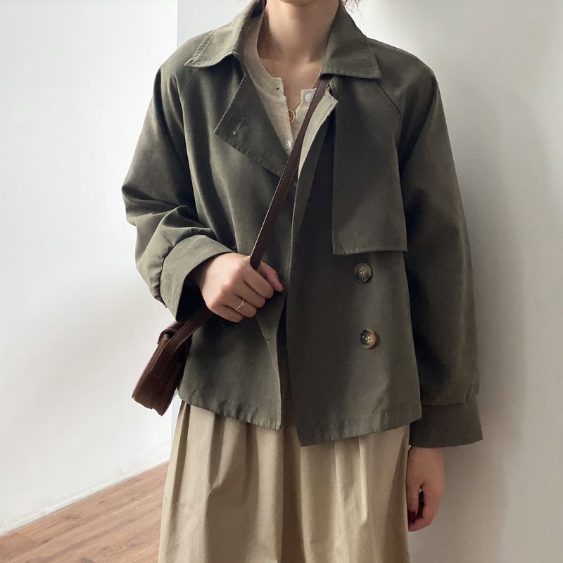 Women's Clothing spring new retro short windbreaker for small men female chic loose temperament coat 7962_voghion.com