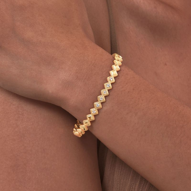 Bracciale apribile in acciaio inossidabile con zirconi bianchi e diamanti, da donna, in oro_voghion.com