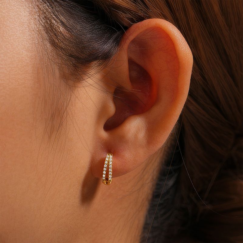 Women's Jewelry Simple S925 Sterling Silver Classic Light Luxury Personality Double Row Diamond Earrings Huggie Earring_voghion.com