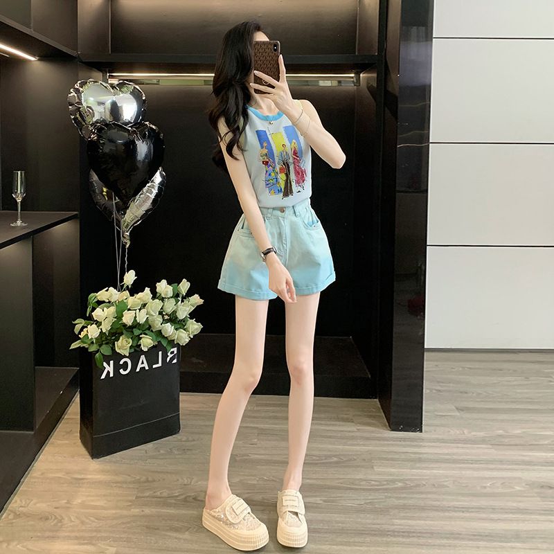 Audday Petite Dopamin für Frauen Sommer Salz Stil Jugendlicher Sport Casual Ice Silk Weste und Shorts Zweiteiliges Set Abnehmen_voghion.com